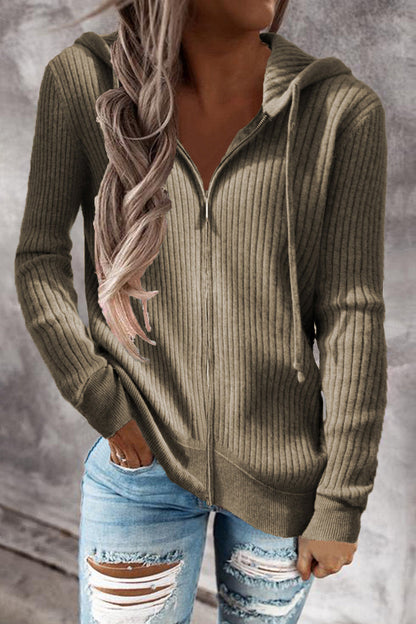 Cárdigan informal con cuello y capucha y cremallera (7 colores)