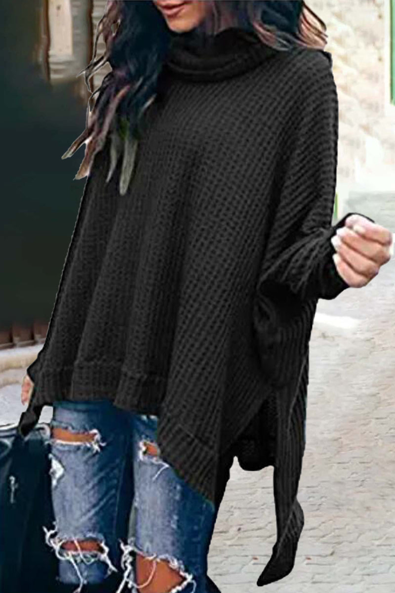 Tops casuales de cuello alto de color sólido