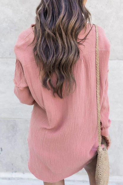 Tops casuales de cuello redondo con botones sólidos