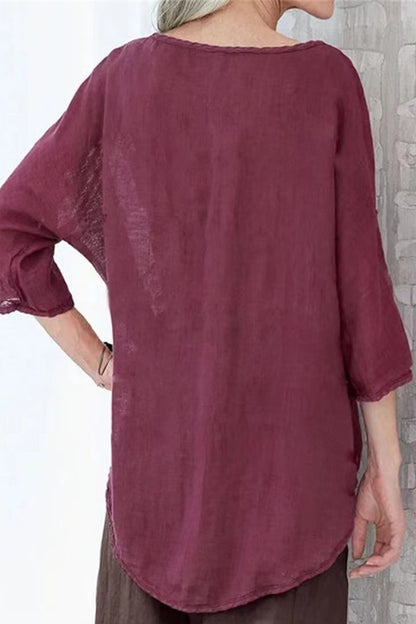 Tops casuales de color sólido con cuello redondo