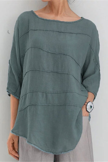 Tops casuales de color sólido con cuello redondo