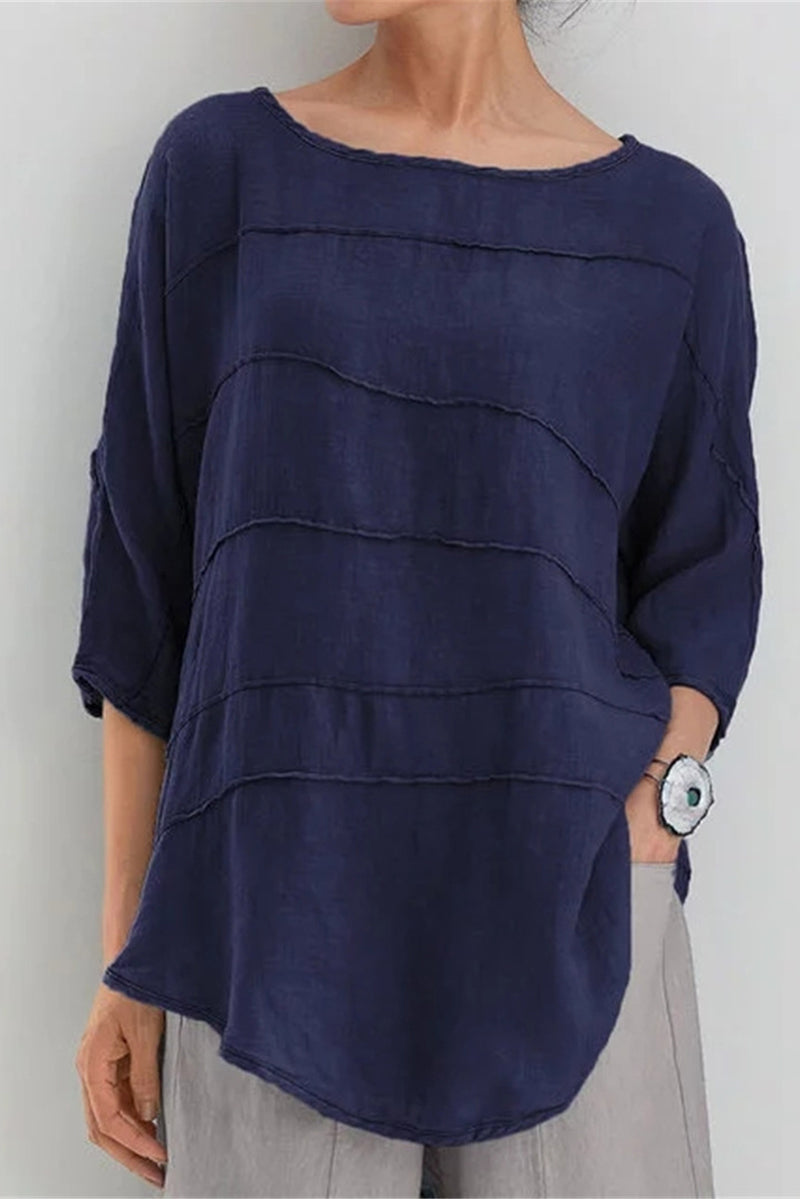 Tops casuales de color sólido con cuello redondo