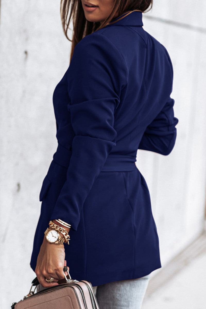 Prendas de abrigo informales con cuello vuelto y parches sólidos