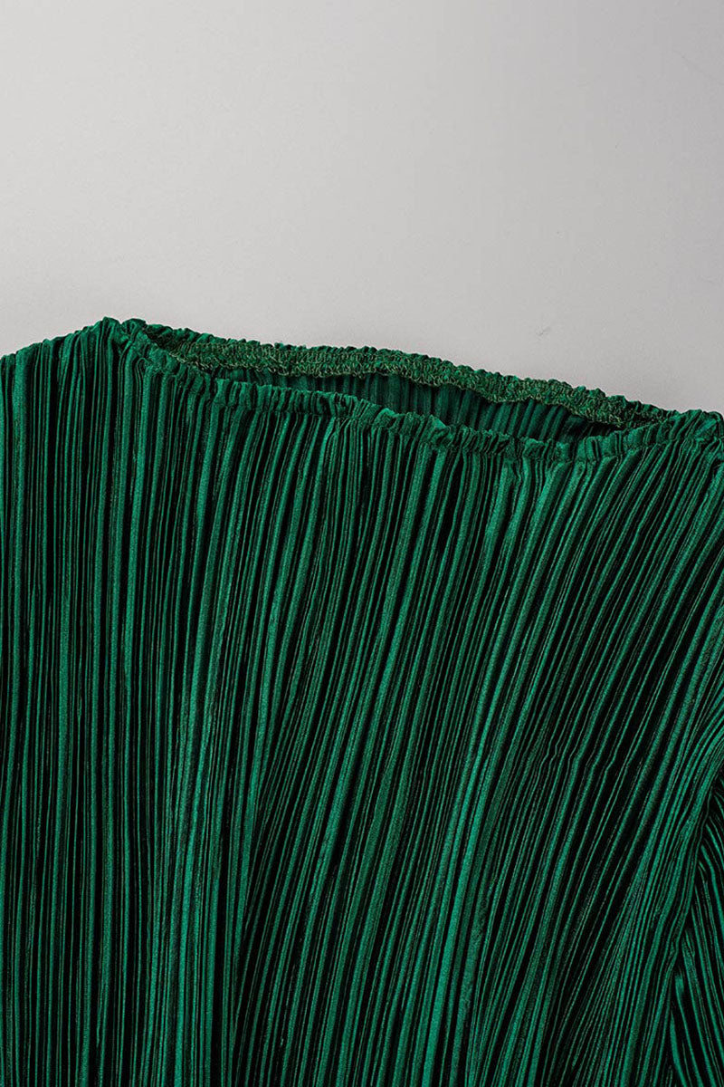 Vestidos casuales lisos de patchwork con pliegues y cuello redondo rectos