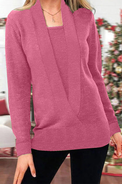 Suéteres de cuello en V con patchwork sólido (9 colores)