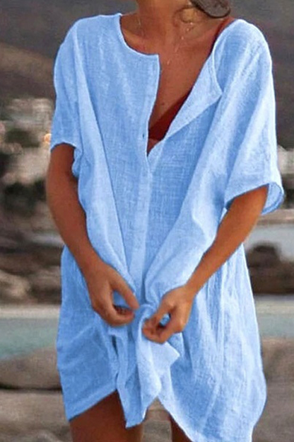 Tops casuales de manga corta con escote en V profundo (7 colores)