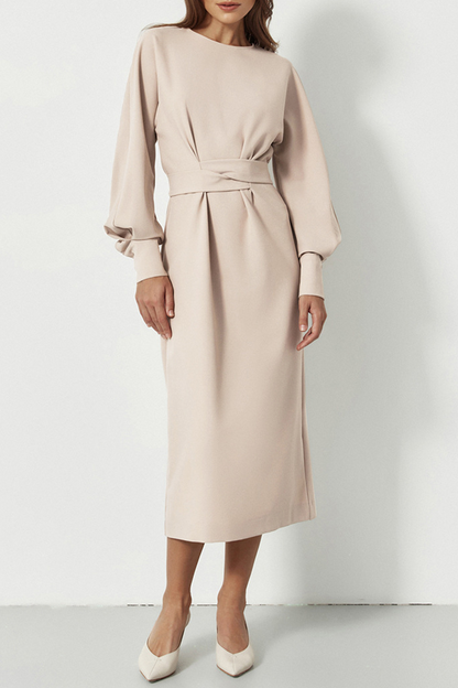 Vestidos de falda con cintura redonda y cuello redondo con patchwork liso de calle