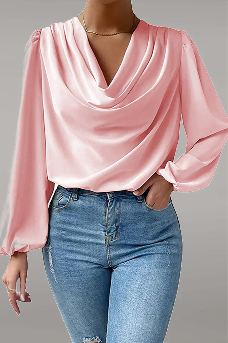Tops casuales de cuello en U con parches sólidos (6 colores)