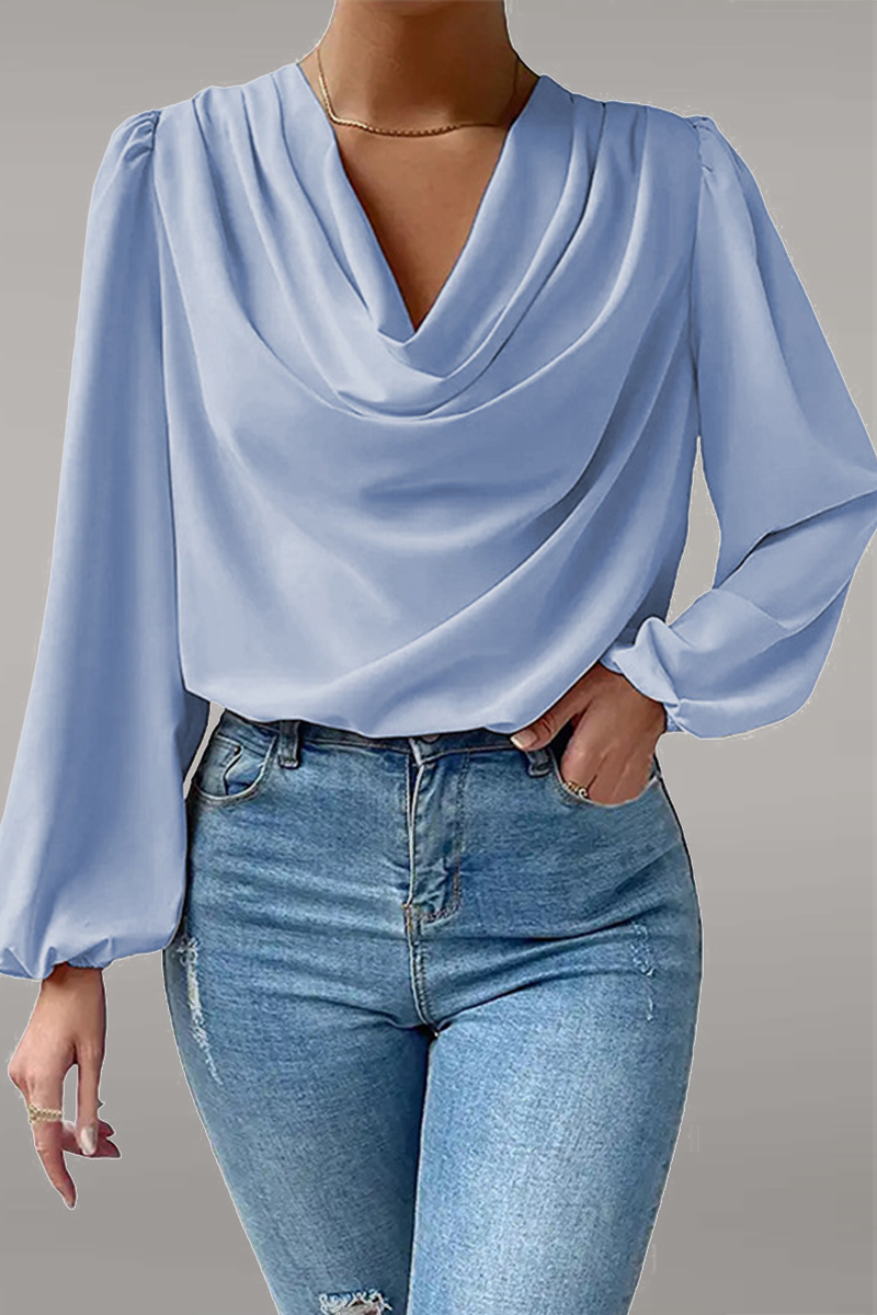 Tops casuales de cuello en U con parches sólidos (6 colores)