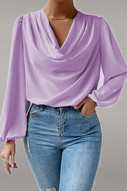Tops casuales de cuello en U con parches sólidos (6 colores)