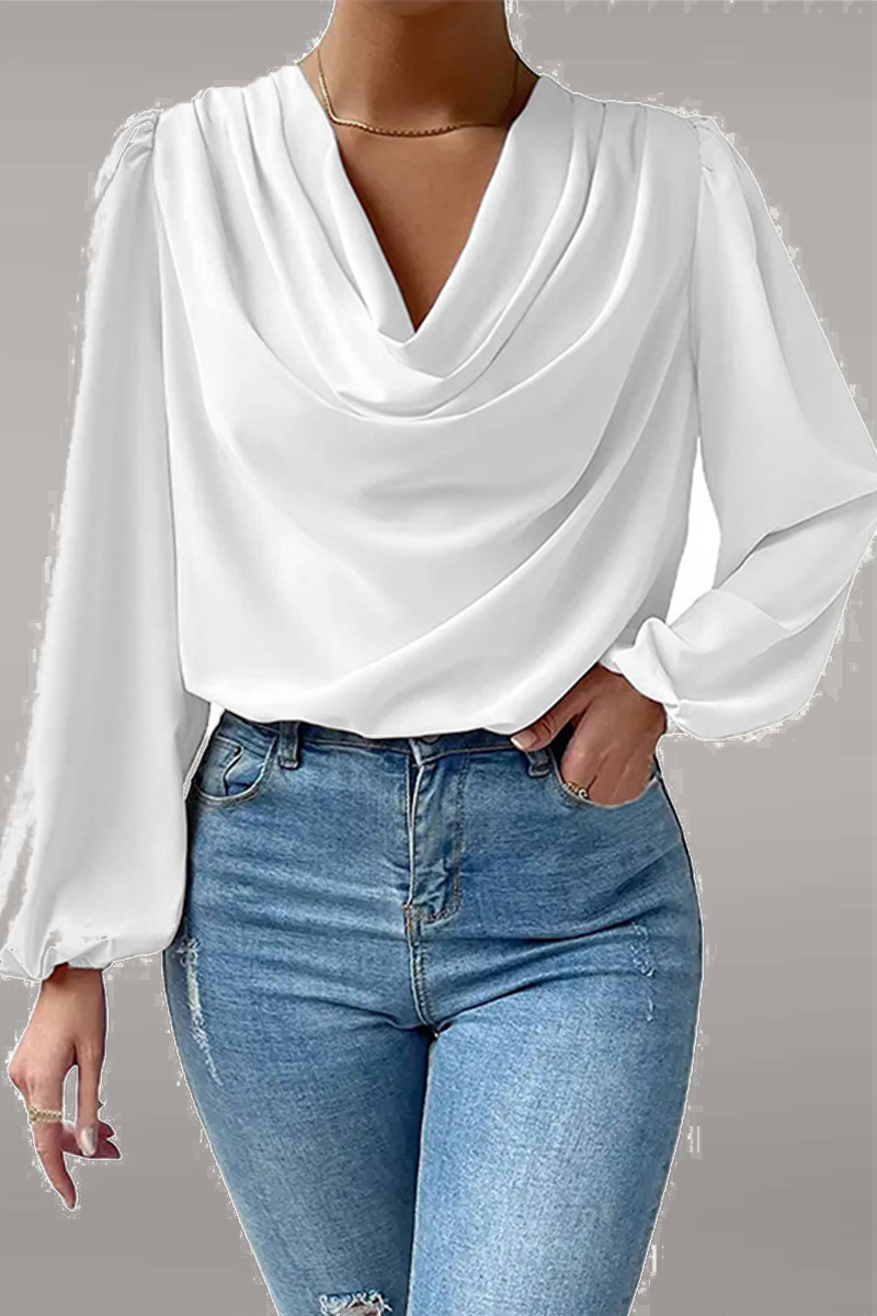 Tops casuales de cuello en U con parches sólidos (6 colores)