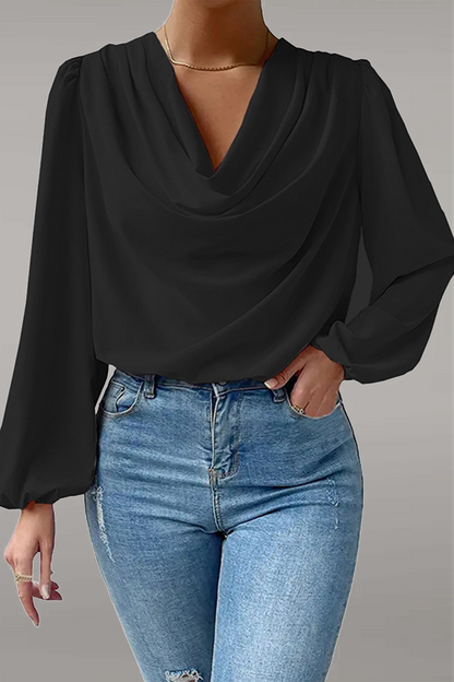 Tops casuales de cuello en U con parches sólidos (6 colores)