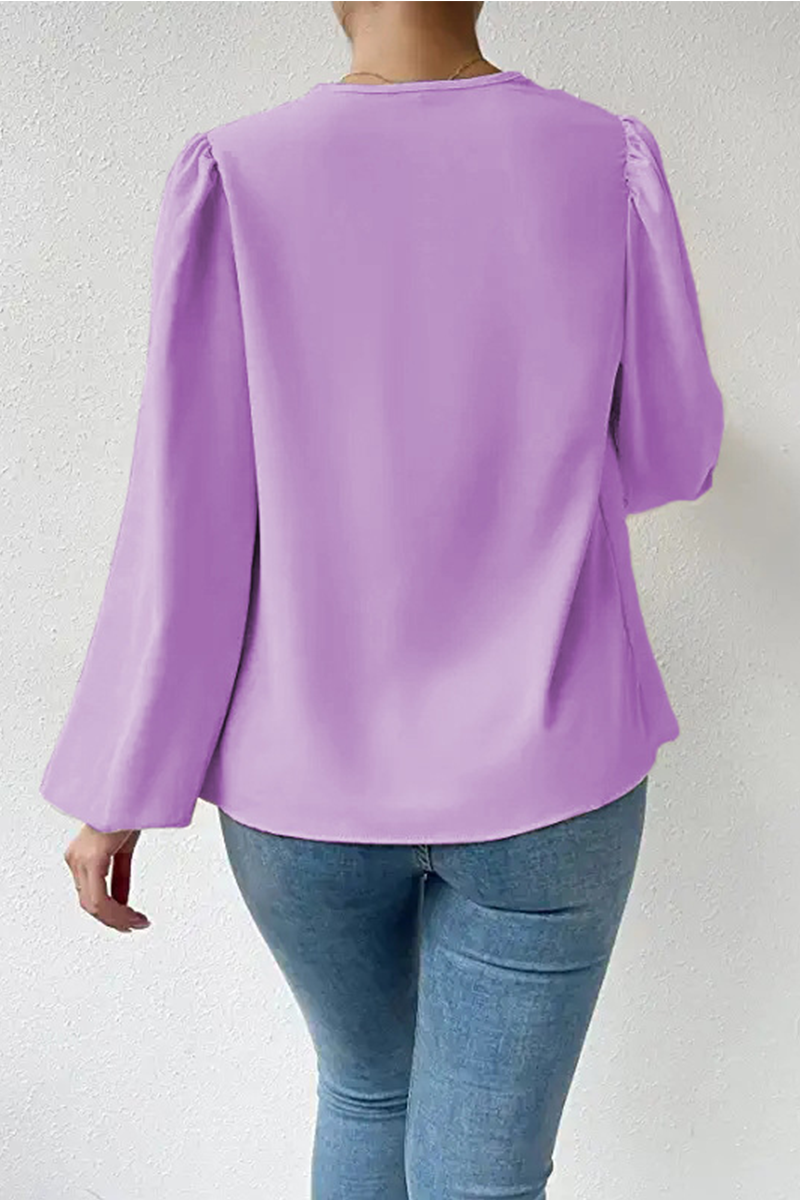 Tops casuales de cuello en U con parches sólidos (6 colores)