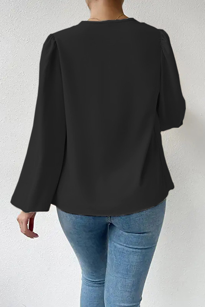 Tops casuales de cuello en U con parches sólidos (6 colores)
