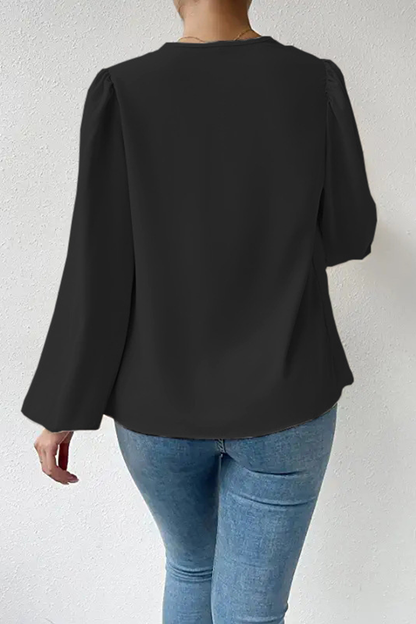 Tops casuales de cuello en U con parches sólidos (6 colores)