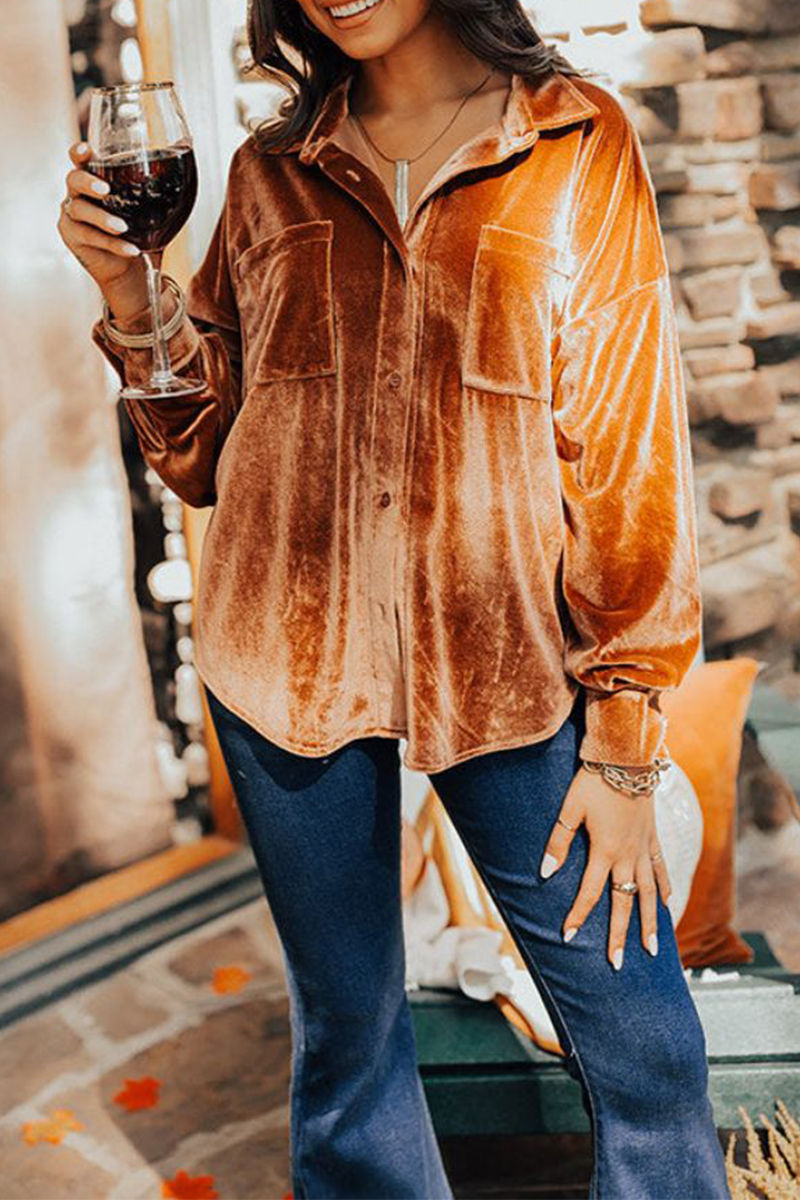 Tops casuales de cuello vuelto con parches sólidos