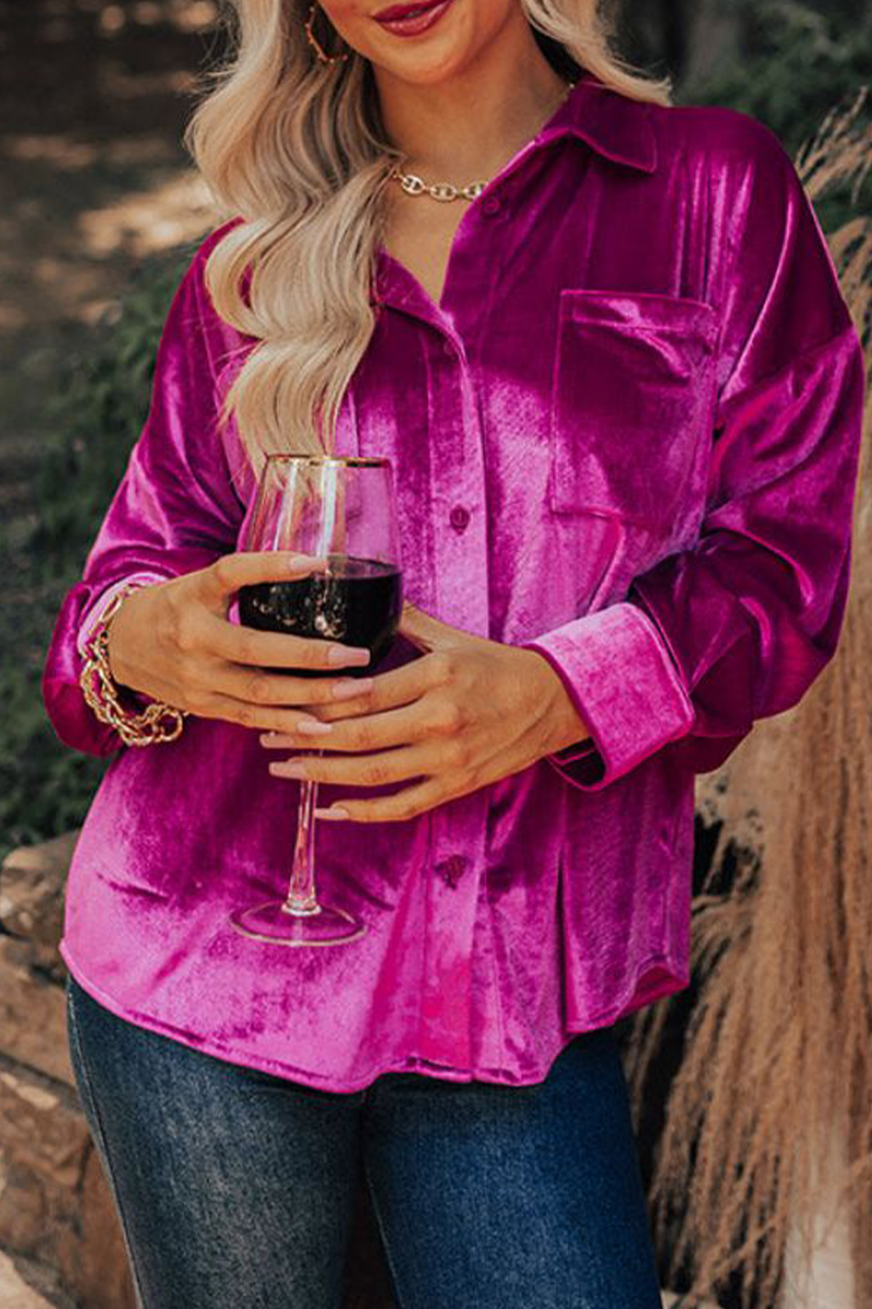 Tops casuales de cuello vuelto con parches sólidos