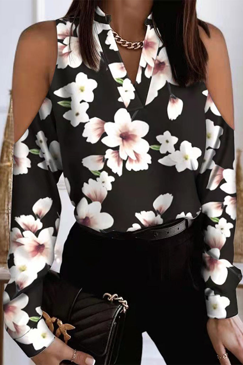 Blusas elegantes de manga larga con cuello en V y estampado (6 colores)