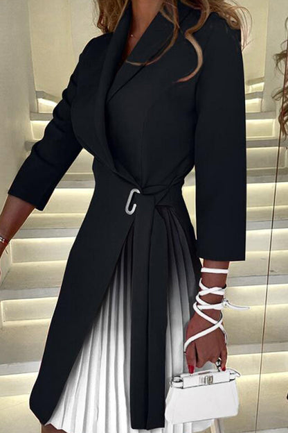 Elegantes vestidos de corte A con escote en V y bloques de color en contraste (4 colores)