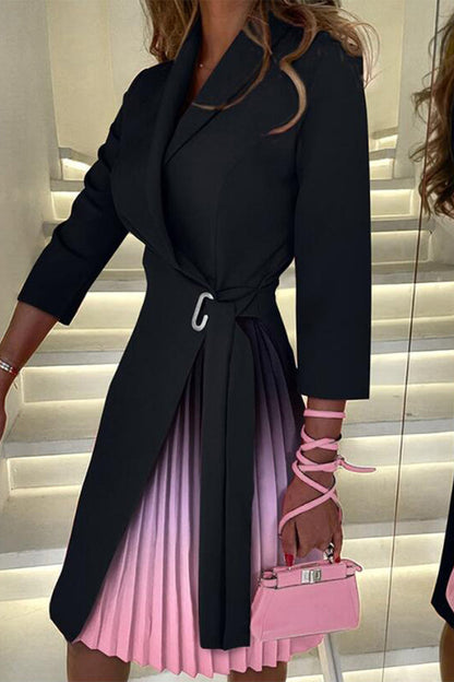 Elegantes vestidos de corte A con escote en V y bloques de color en contraste (4 colores)