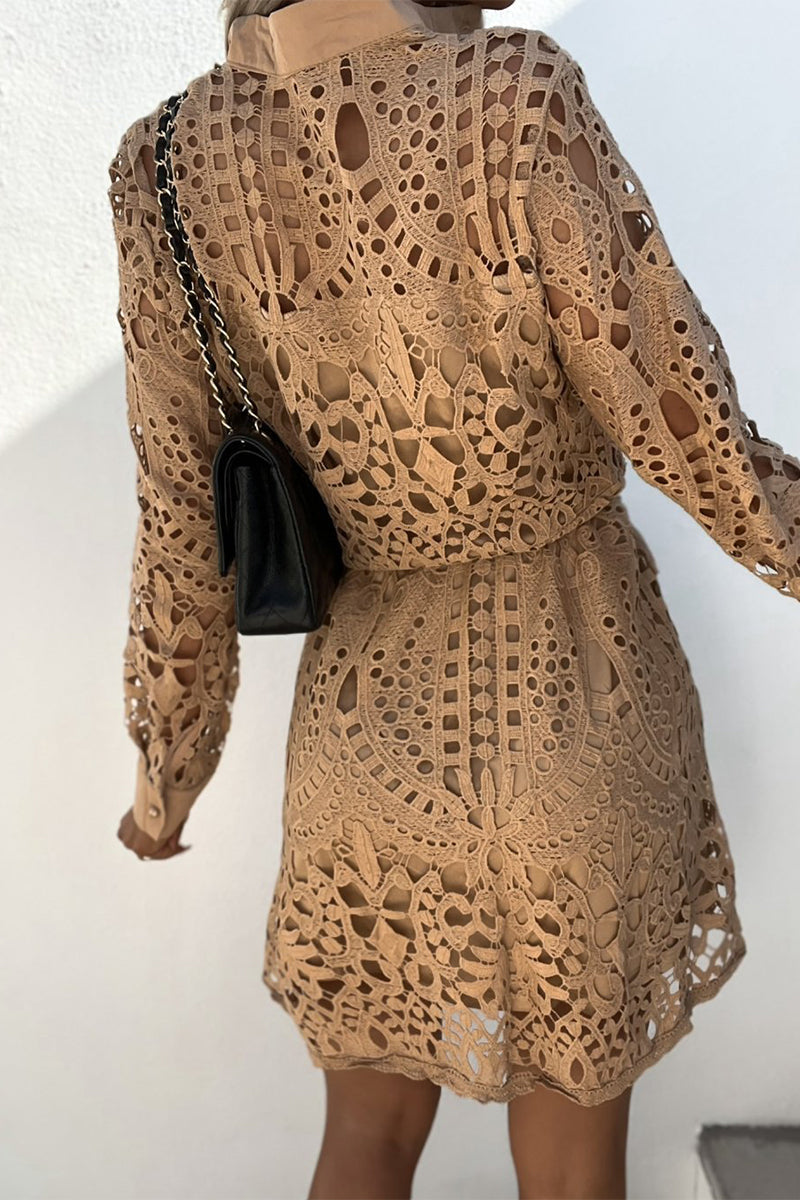 Vestidos sexys elegantes de corte A con cuello vuelto, lisos y ahuecados (3 colores)