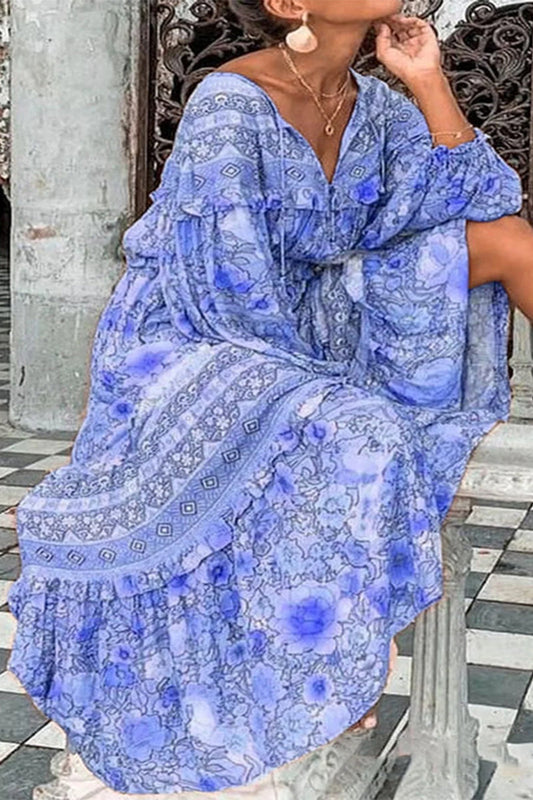 Vestido elegante con cuello en V y estampado elegante (5 colores)