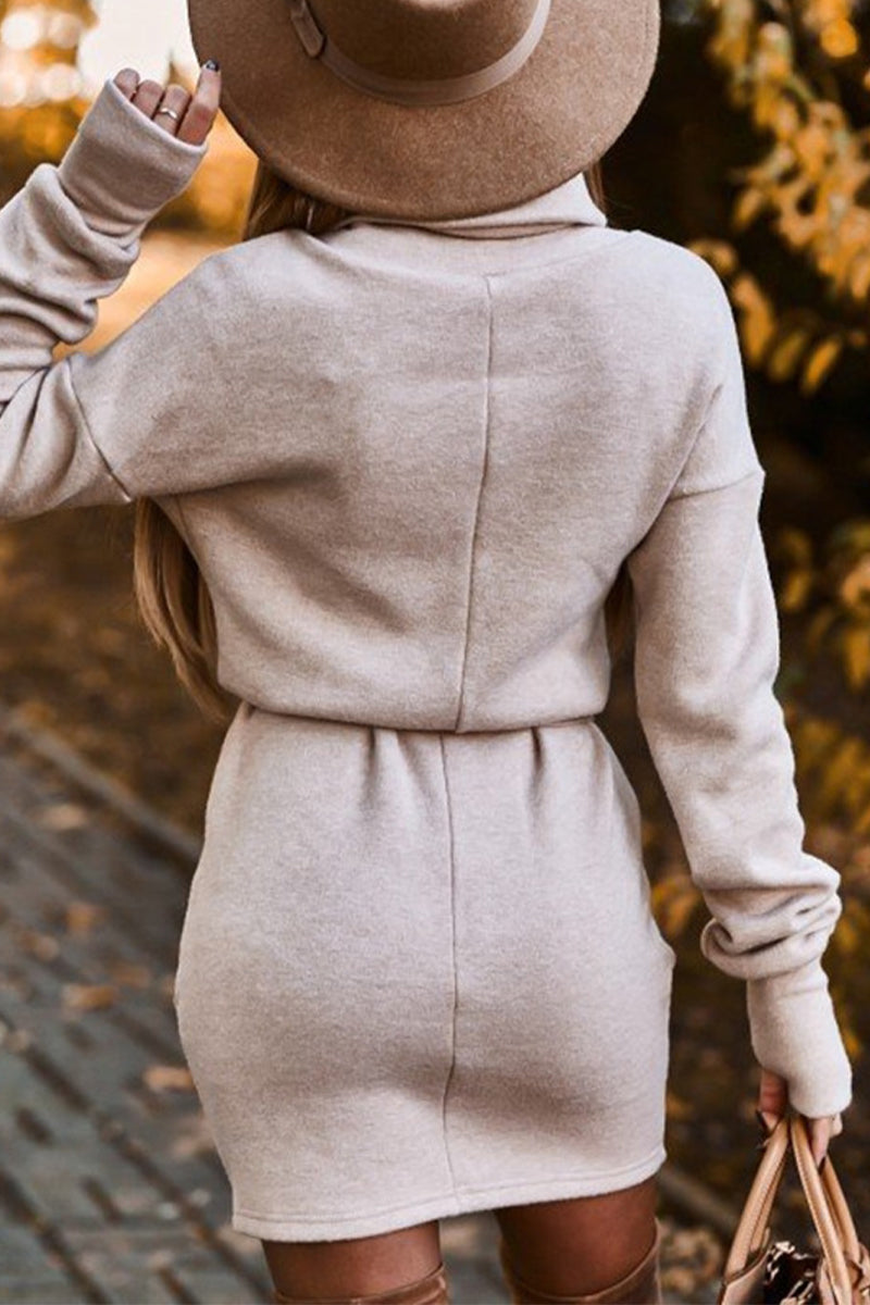 Vestidos casuales de cuello alto con frenillo liso y falda de un solo paso (4 colores)