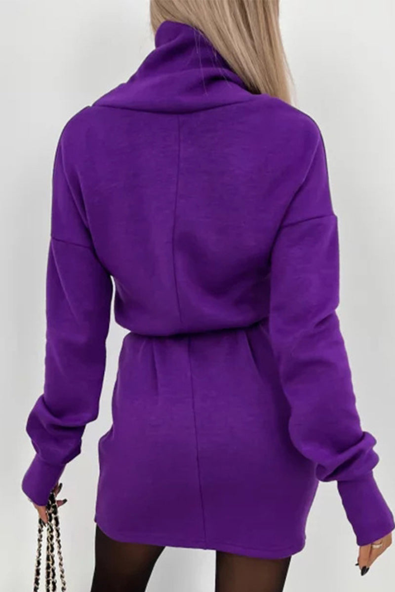 Vestidos casuales de cuello alto con frenillo liso y falda de un solo paso (4 colores)