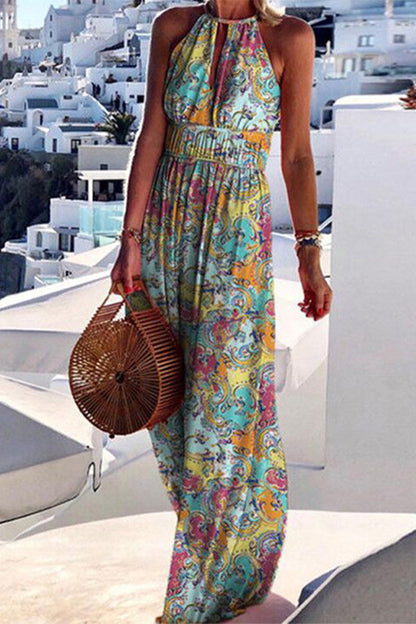 Vestidos de corte A con cuello halter y estampado geométrico urbano (4 colores)