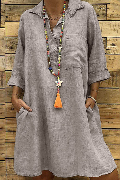 Vestido informal de falda de un solo paso con cuello vuelto y hebilla sólida (5 colores)