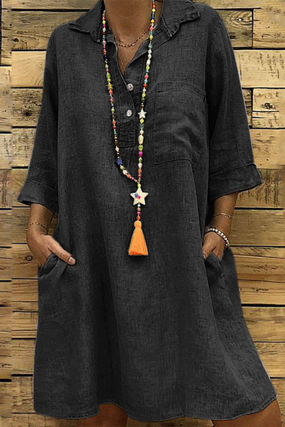 Vestido informal de falda de un solo paso con cuello vuelto y hebilla sólida (5 colores)