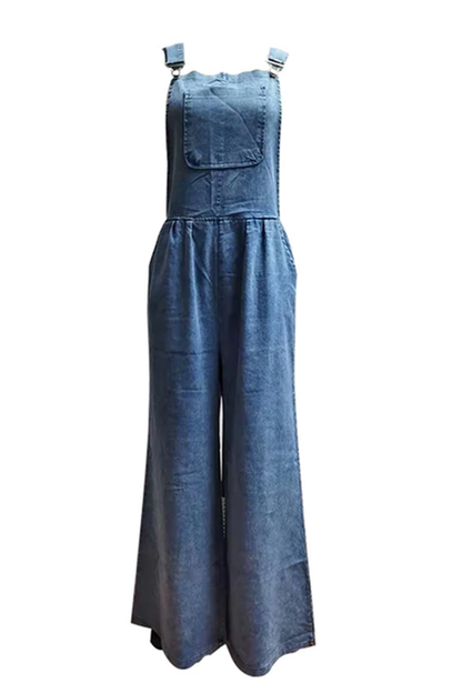 Mono holgado informal de moda con bolsillos sólidos y tirantes finos (3 colores)