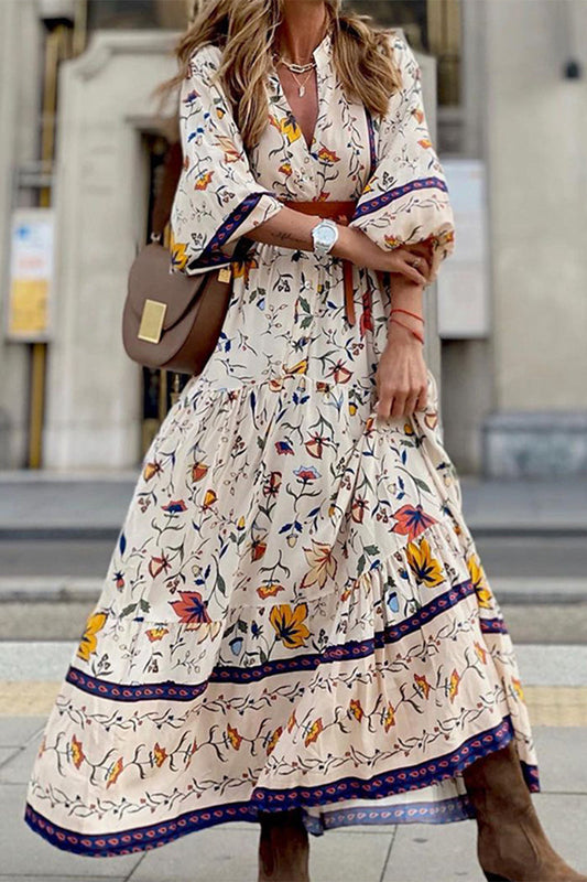 Vestido estampado elegante con cuello en V y estampado