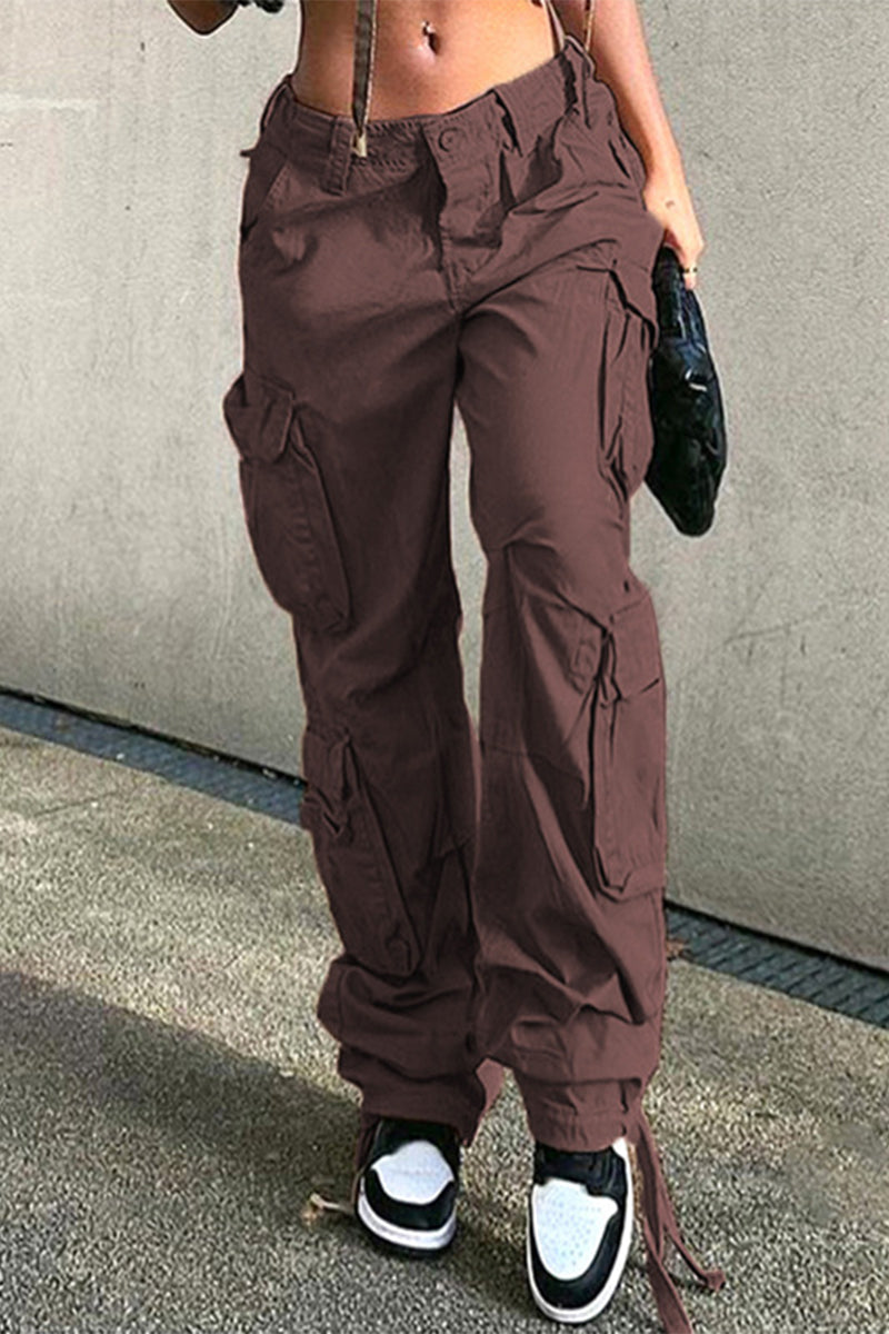 Pantalones rectos de color liso con bolsillos y parches de calle (4 colores)