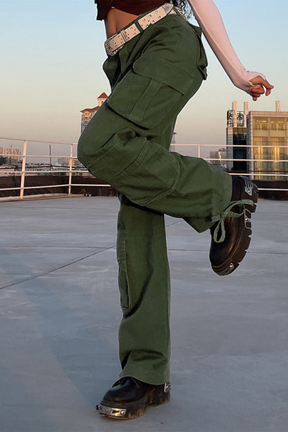 Pantalones rectos de color liso con bolsillos y parches de calle (4 colores)