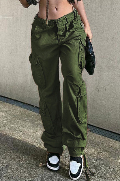 Pantalones rectos de color liso con bolsillos y parches de calle (4 colores)