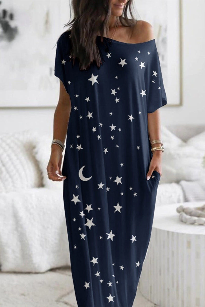 Vestidos casuales con estampado de patchwork, cuello redondo, falda de un solo paso (3 colores)