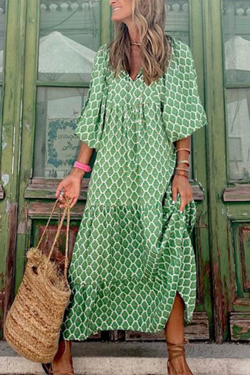 Vestido elegante y dulce con estampado de volantes y cuello redondo (9 colores)