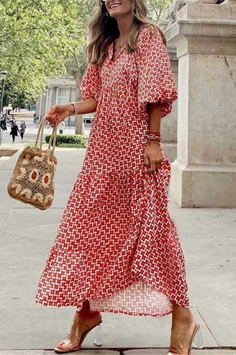 Vestido elegante y dulce con estampado de volantes y cuello redondo (9 colores)