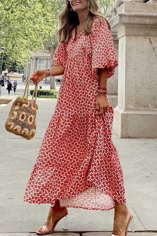 Vestido elegante y dulce con estampado de volantes y cuello redondo (9 colores)