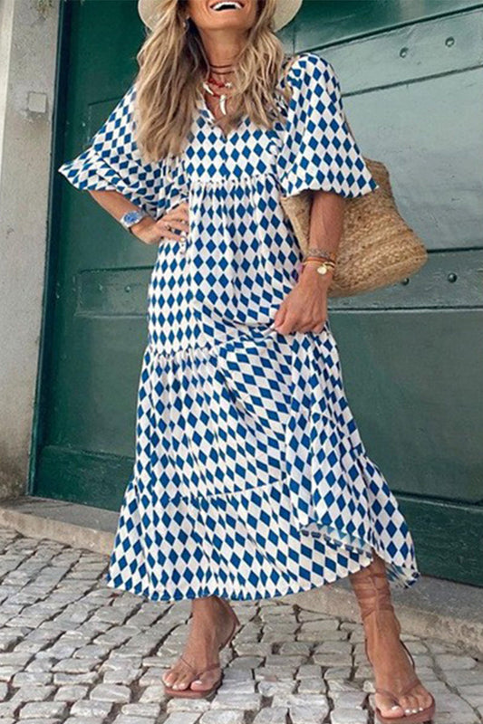 Vestido elegante y dulce con estampado de volantes y cuello redondo (9 colores)