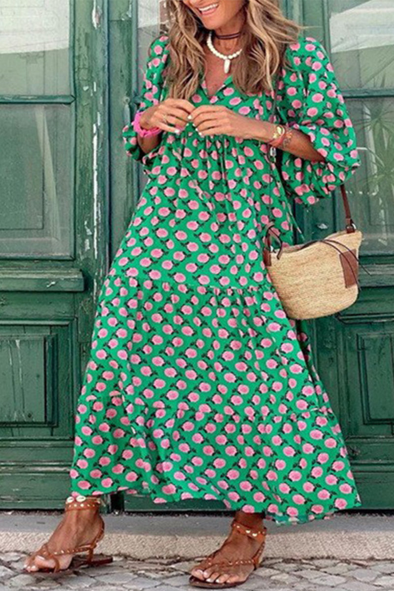 Vestido elegante y dulce con estampado de volantes y cuello redondo (9 colores)