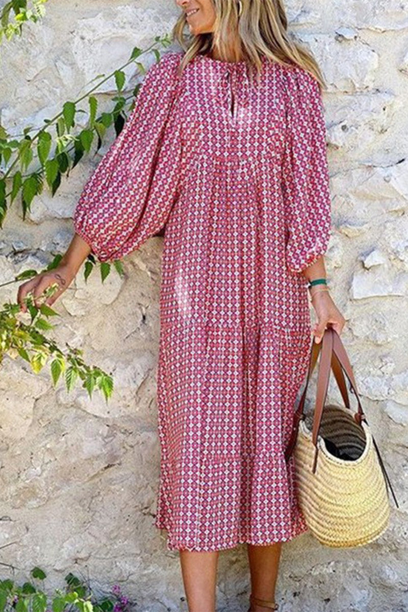 Vestido elegante y dulce con estampado de volantes y cuello redondo (9 colores)