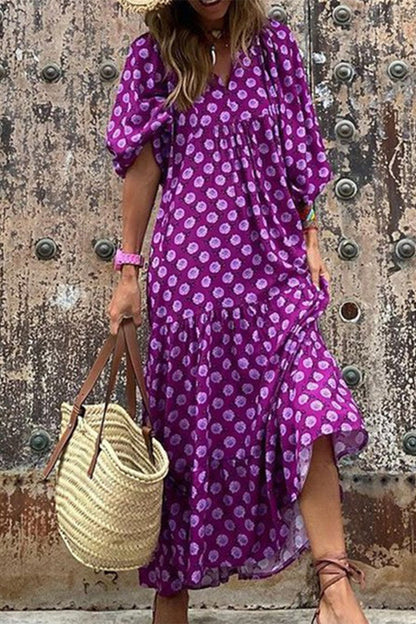 Vestido elegante y dulce con estampado de volantes y cuello redondo (9 colores)