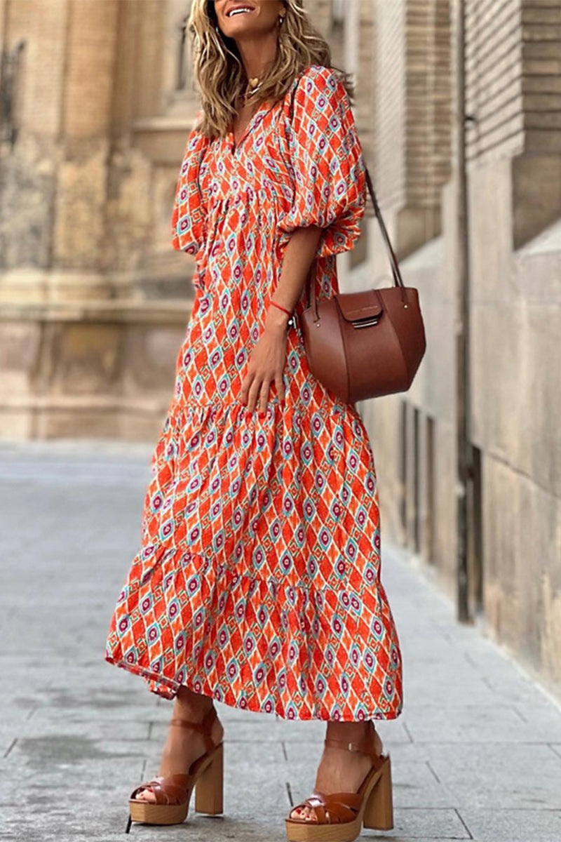 Vestido elegante y dulce con estampado de volantes y cuello redondo (9 colores)