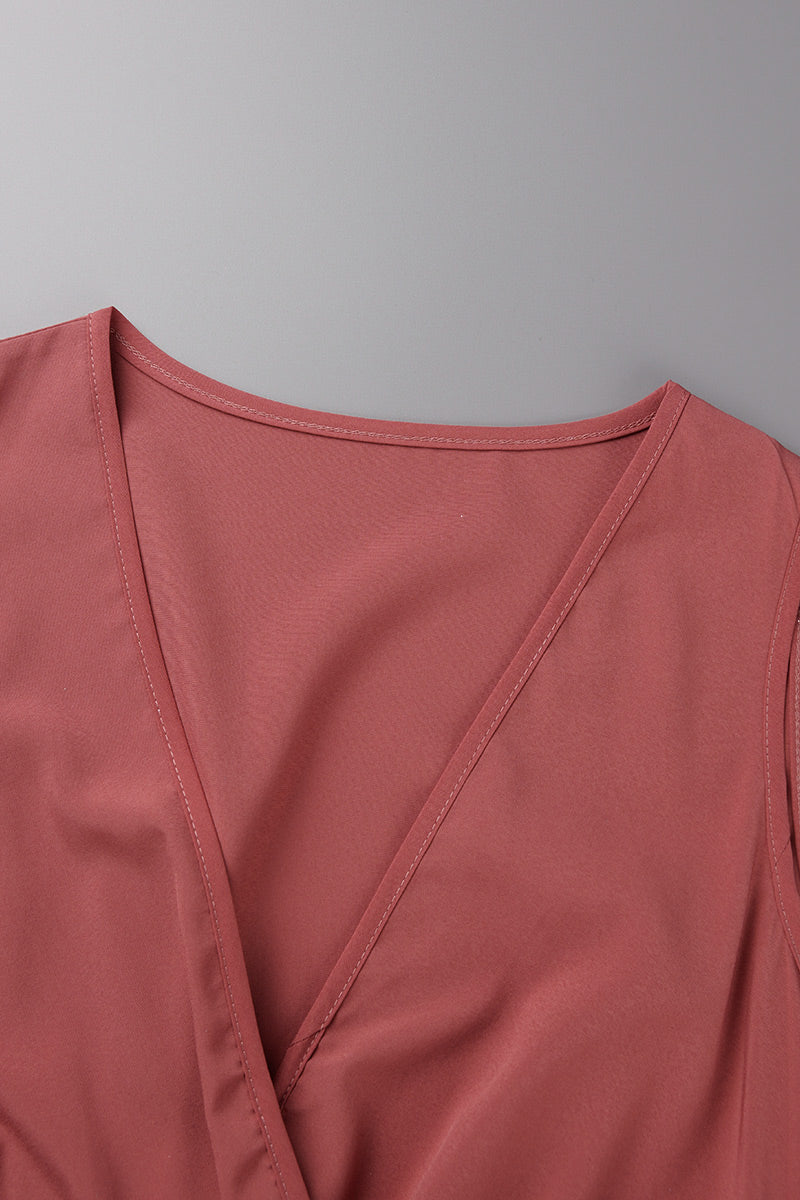 Elegante vestido liso de abertura alta con escote en V y sin mangas (3 colores)