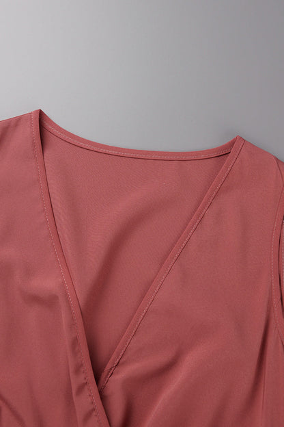 Elegante vestido liso de abertura alta con escote en V y sin mangas (3 colores)