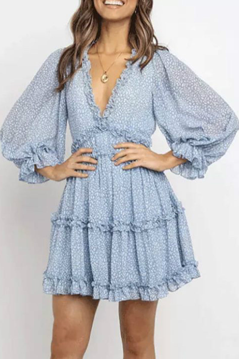 Vestidos de corte A con escote en V y estampados dulces (8 colores)