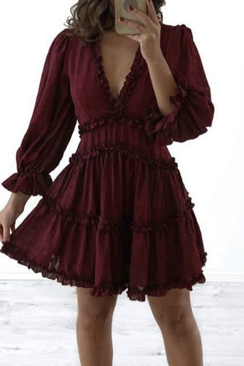 Vestidos de corte A con escote en V y estampados dulces (8 colores)