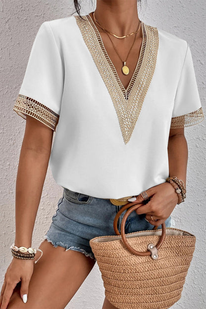 Tops casuales sencillos con cuello en V y parches lisos (8 colores)